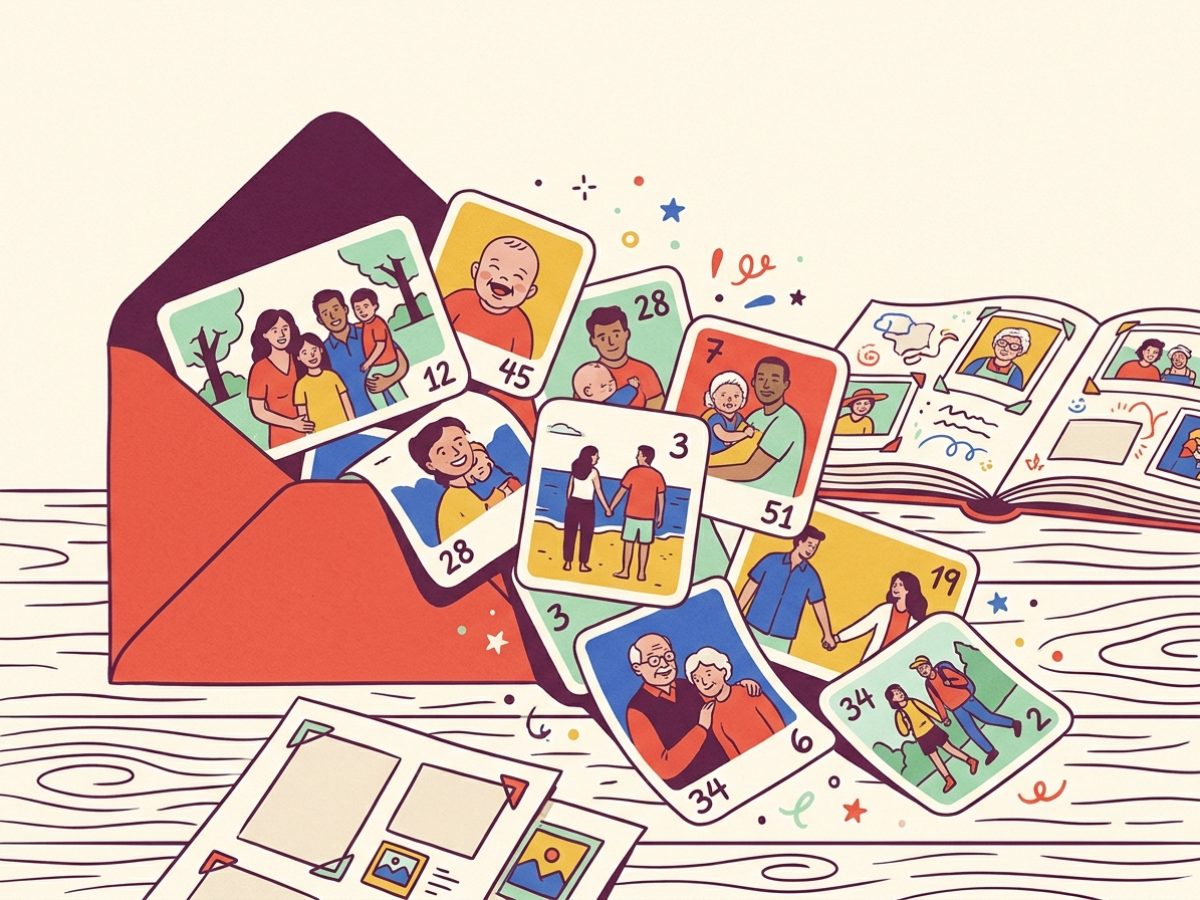 Un sobre abierto con figuritas saliendo, sin ningún orden de numeración