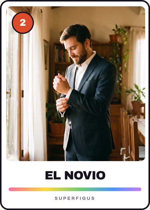 Figurita número 2 de un novio acomodándose los puños de la camisa