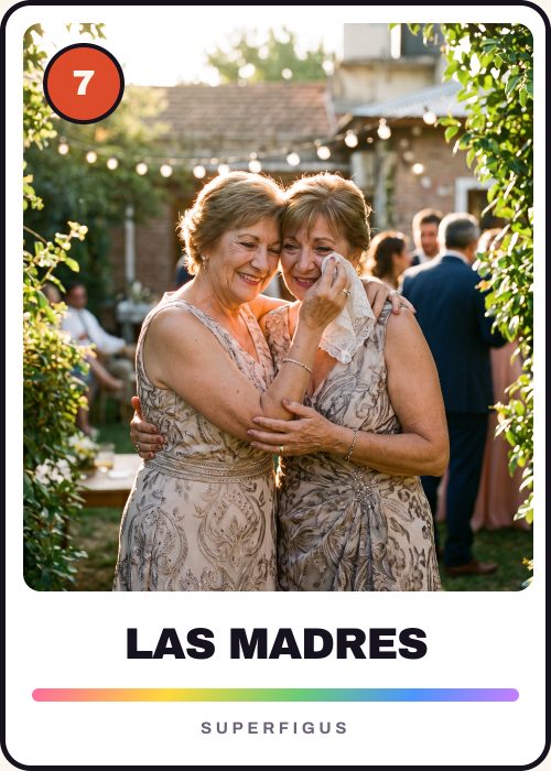 Figurita número 7 de las dos madres emocionadas abrazándose