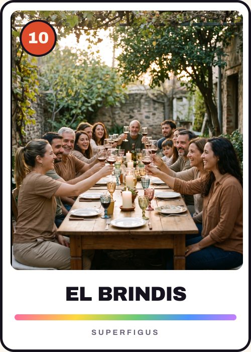 Figurita número 10 de todos los invitados brindando alrededor de la mesa